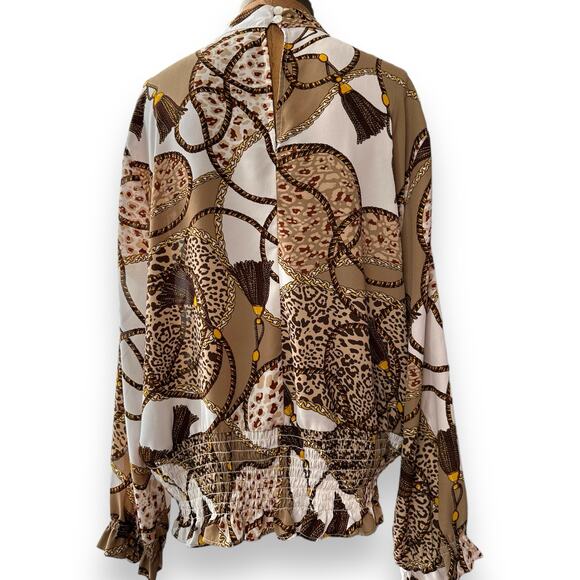 NY&C Chain Rope Cheetah Print Wrap Blouse Womens XL Choker Ruffle Y2K Fall Top - Picture 2 of 3